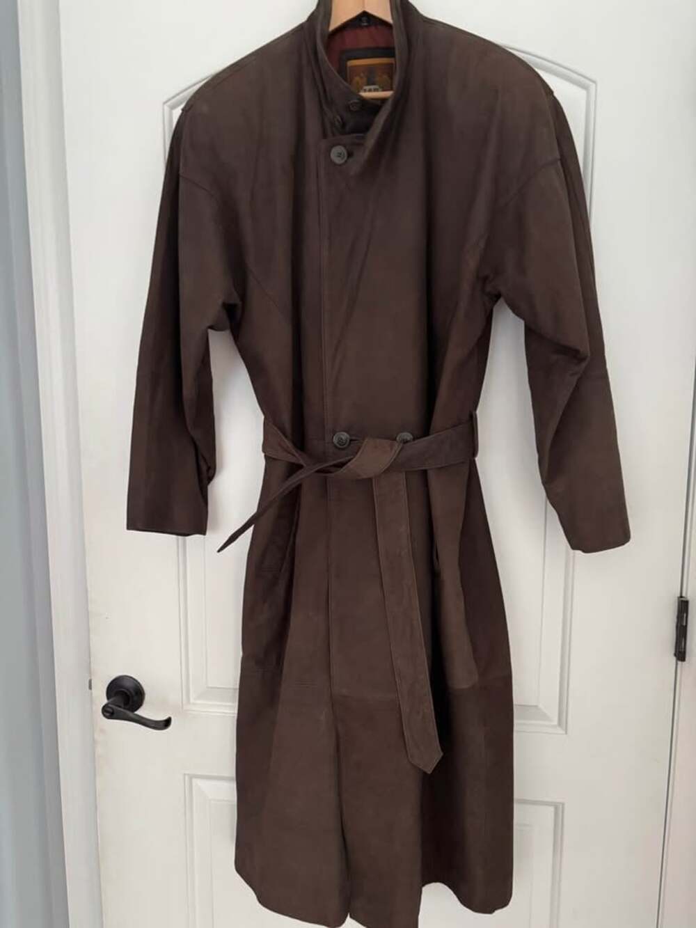 Vintage 90s I.O.U. Leather Collection Full-Length Trench Coat Duster Jacket Brow